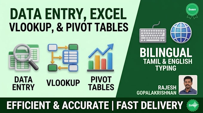 do professional data entry excel vlookup pivot english and tamil typing work