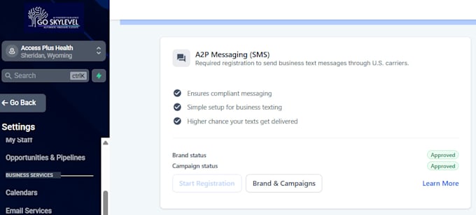 highlevel a2p 10dlc compliance, brand, and campaign in ghl