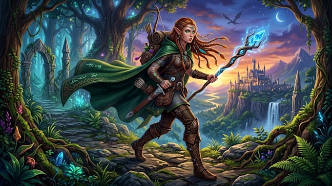 paint a character illustration in a fantasy world