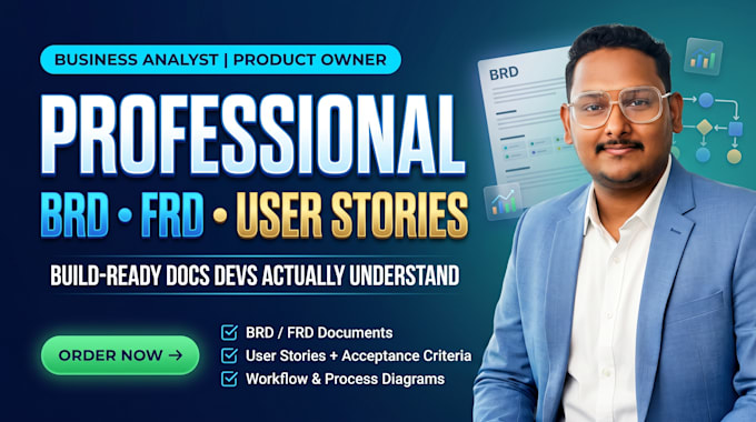 write professional brd, frd, and user stories for your project