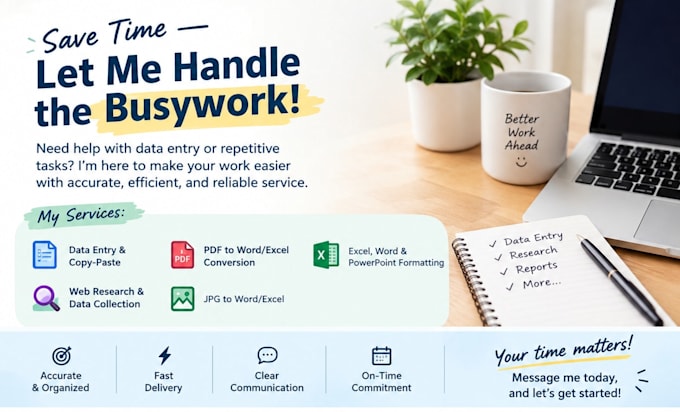do data entry, PDF or jpeg to word or excel, copy paste, typing
