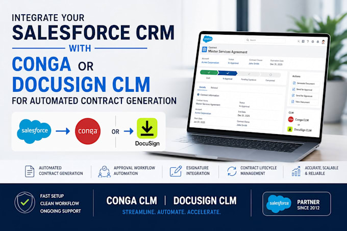 integrate salesforce crm with conga or docusign clm admin for automated contract
