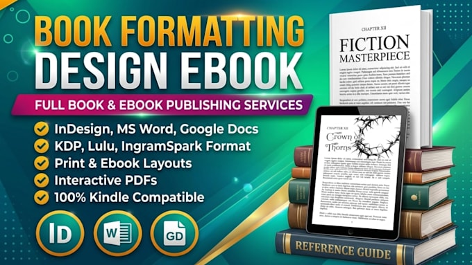 do book formatting, design ebook in designrr, indesign, ms word, google docs kdp