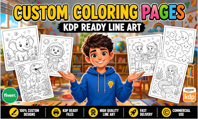 illustrate, draw children coloring book pages for amazon kdp