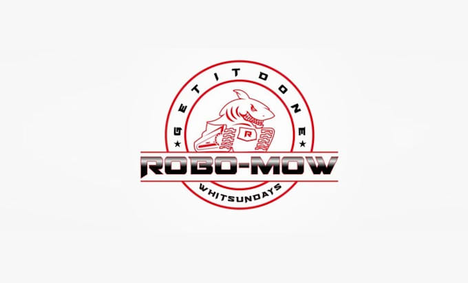 design remote controlled lawnmower logo with a sharks head