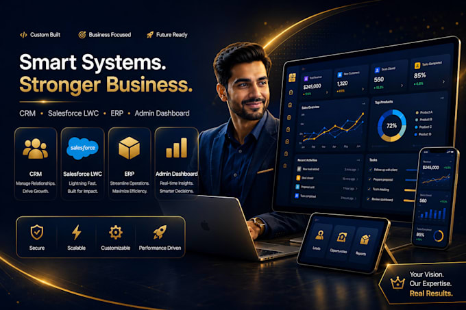 develop custom CRM software, salesforce lwc, erp, admin dashboard