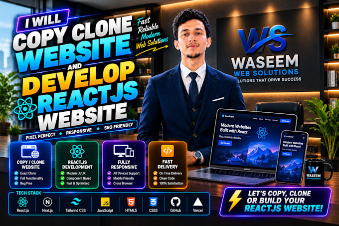do copy clone website and develop reactjs website