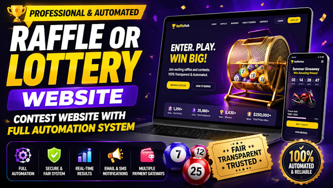 develop raffle website, contest or giveaway website with full automation system