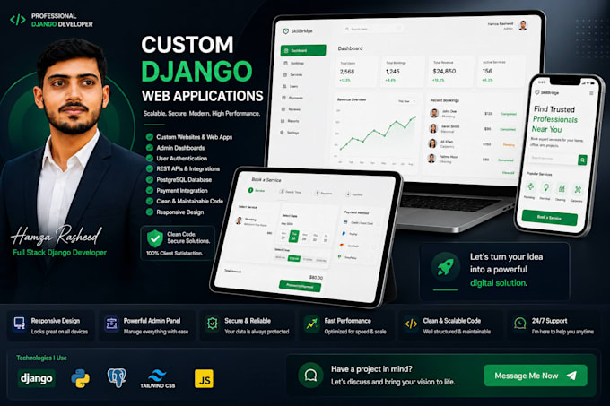 develop a custom django web application with postgresql