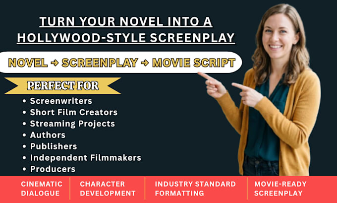 adapt your novel to script, book to screenplay, or movie script