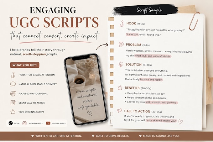 write engaging ugc scripts for tiktok, reels and youtube shorts
