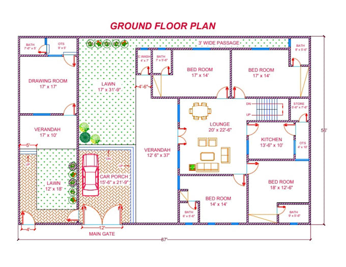 design 2d plan, column layout , interior  and exterior detail