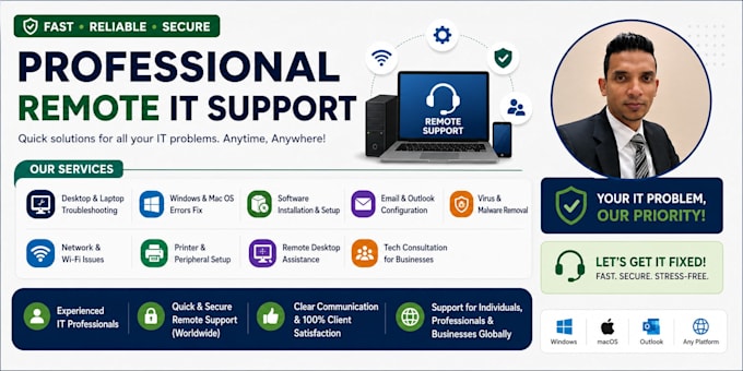 fix your windows PC, remote IT support for computer, outlook, network workplace