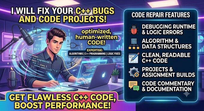 do cpp programming projects, coding, and debugging