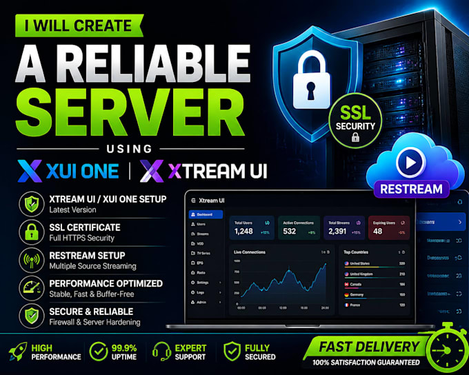 create a reliable server using xui one, xtream ui, ssl security, with restream