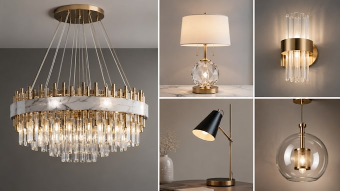 do realistic 3d lamp, 3d chandelier modeling and render design