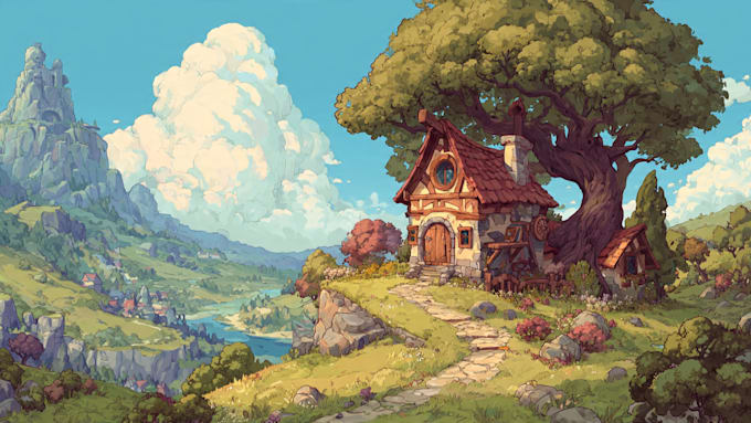 draw cartoon backgrounds, landscapes, scenes, illustrations