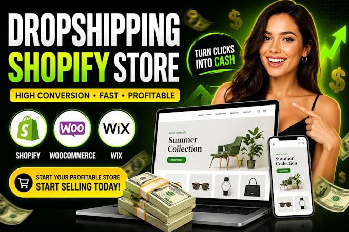 build a professional dropshipping website for shopify wix wordpress