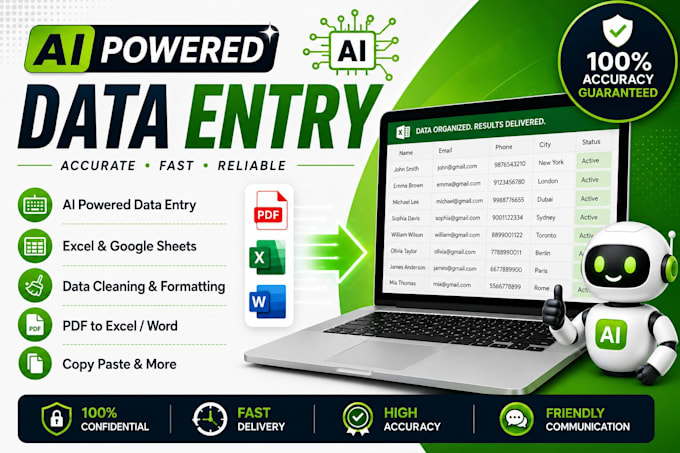 ai powered data entry, web research, excel and data cleaning
