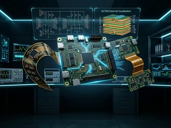 design custom multilayer pcb, flexible pcb, rigid flex pcb and schematic design