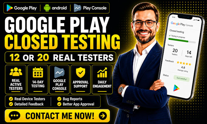 provide closed mobile app testing 12 user testers 20 google play store console