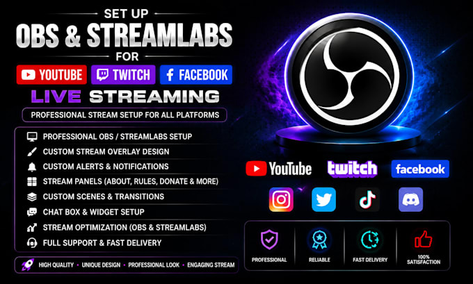 set up obs and streamlabs for youtube, twitch and facebook live streaming