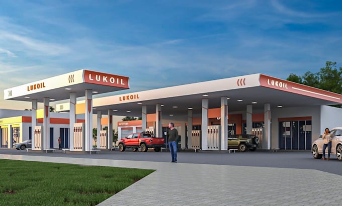 reconstruct 3d feeling station,workshop design,parking center, autos shop render
