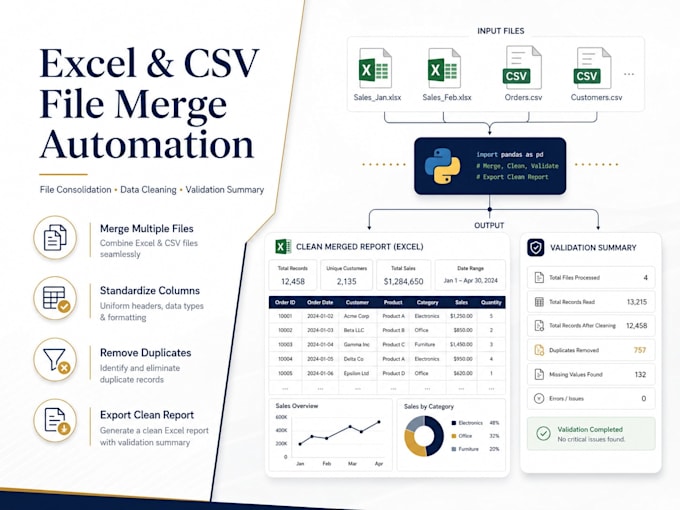 merge excel and CSV files into one clean report