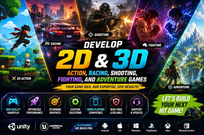 develop 2d and 3d action, racing, shooting, fighting, and adventure games