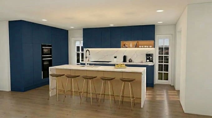 create 2d, 3d floor plan, kitchen layout, cabinet rendering, cad drawings
