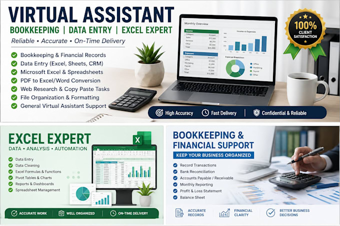 do bookkeeping, data entry, excel and virtual assistant work