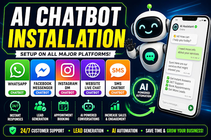 install ai chatbot for whatsapp, fb, insta, website and SMS