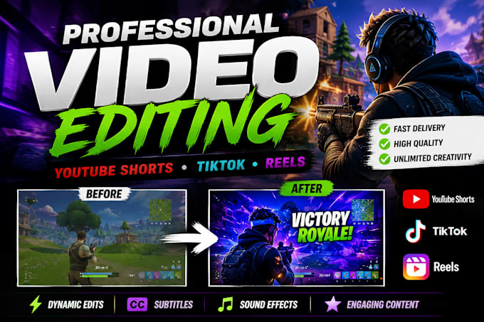 professionally edit gaming videos for youtube and tiktok