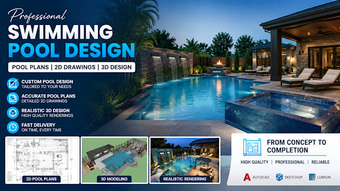 create professional swimming pool design and pool plans