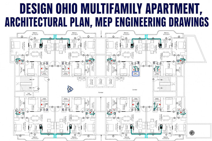 design ohio multifamily apartment, architectural plan, mep engineering drawings