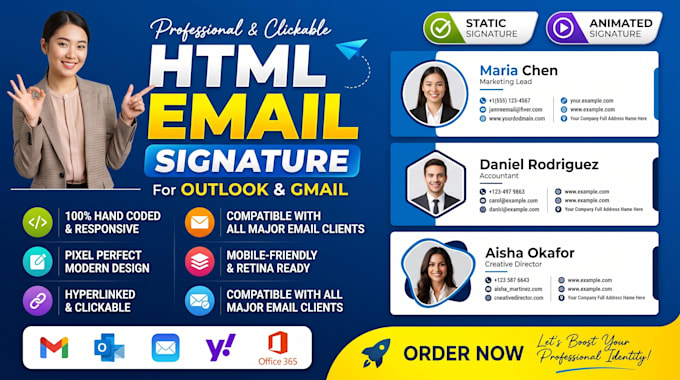 create outlook gmail signature, html clickable email signature, responsive