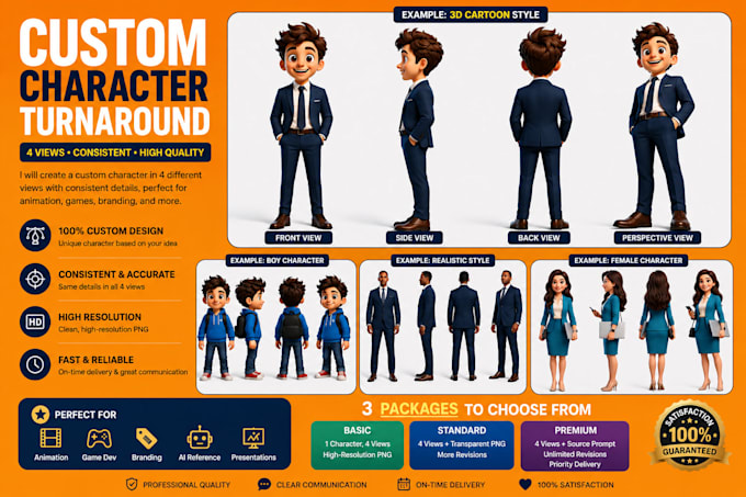 create a consistent character in 4 different views