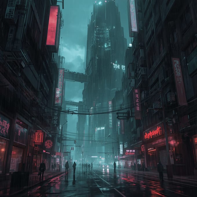 create science fiction, dystopian, cyberpunk illustration
