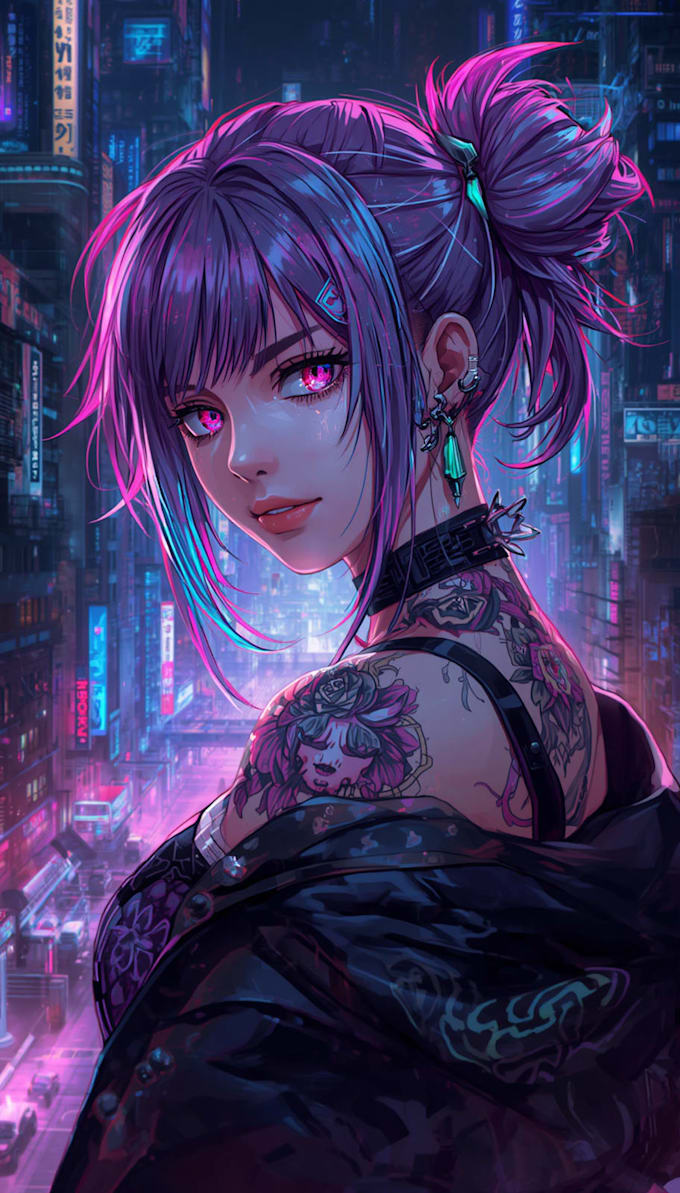 make portrait illustration with cyberpunk anime style