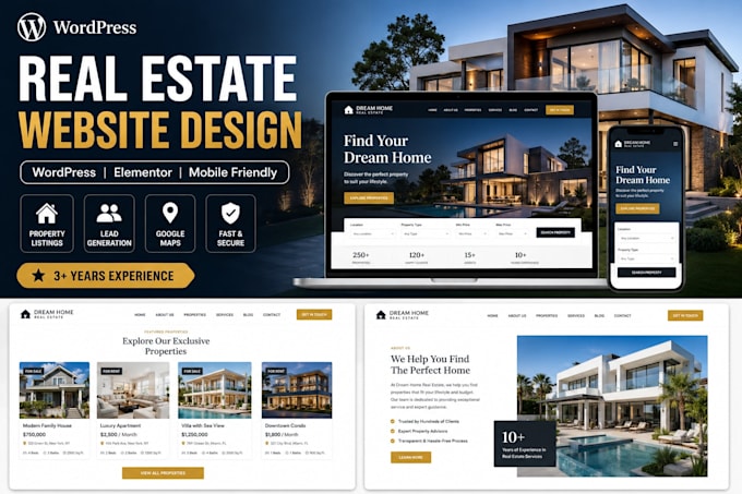 create a professional wordpress website for real estate agents and agencies