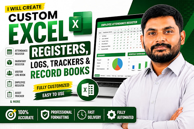 custom excel registers, logs, trackers and record books