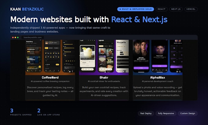build a modern landing page or portfolio website with react nextjs