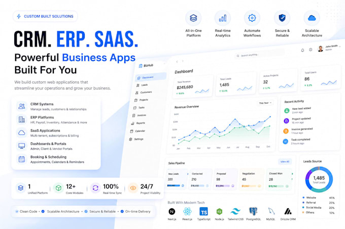 build a custom CRM, erp, saas, or business web application