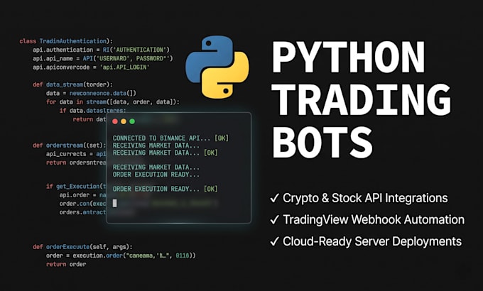 develop custom python trading bots and exchange API integrations
