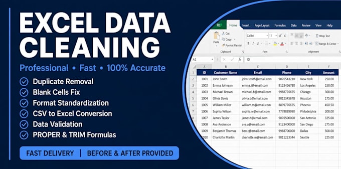 clean and fix your excel or CSV data, remove duplicates and format errors