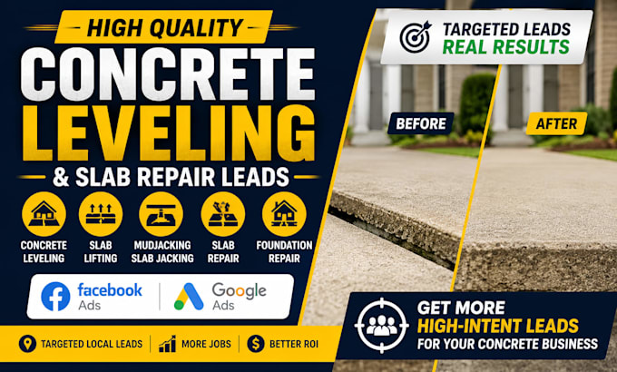 generate concrete leveling, slab repair, mudjacking and slab lifting leads
