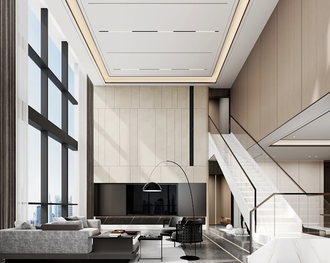 make luxury 8k ultra realistic villa 3d interior render with