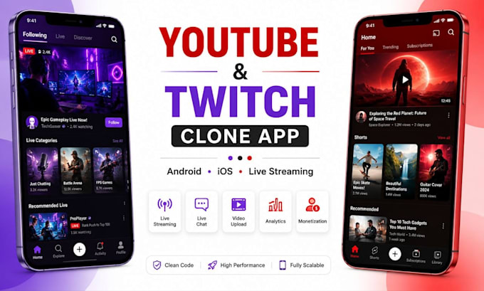 Develop a youtube, twitch or live stream clone app for android and ios ...