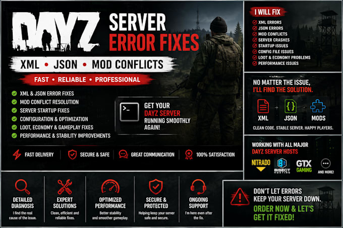 fix dayz server errors, XML, json, and mods conflicts