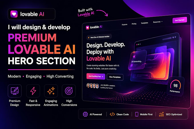 design and develop a premium lovable ai hero section for your website